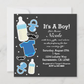 Baby Shower Boy Things Blue & Gray Modern Einladung (Vorderseite)
