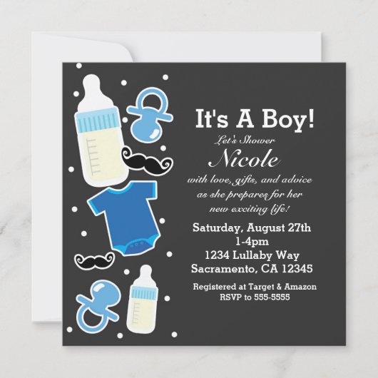 Baby Shower Boy Things Blue & Gray Modern Einladung (Vorderseite)