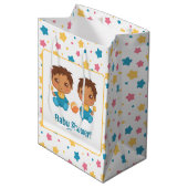 Baby Shower Boy Twins Stars Dark Mittlere Geschenktüte (Vorderseite Schrägansicht)