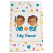 Baby Shower Boy Twins Stars Dark Mittlere Geschenktüte (Vorderseite)
