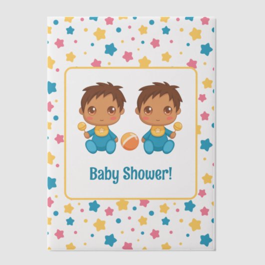 Baby Shower Boy Twins Stars Dunkle Beilage Pergament Einladungen (Vorderseite)