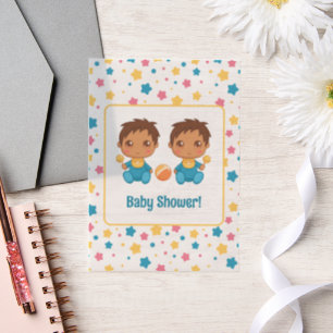 Baby Shower Boy Twins Stars Dunkle Beilage Pergament Einladungen