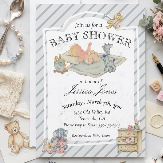 Baby Shower Boy Vintag gestopfte Tiere Einladung
