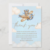 Baby Shower Boy with Adorable Pilot Teddy Bear Dankeskarte (Vorderseite)