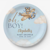 Baby Shower Boy with Adorable Pilot Teddy Bear Pappteller (Vorderseite)