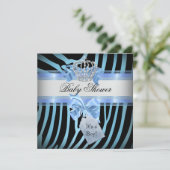 Baby Shower Boy Zebra Blue Prince Crown Black Einladung (Stehend Vorderseite)