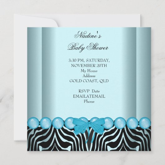 Baby Shower Boy Zebra Blue Prince Crown Black Einladung (Rückseite)