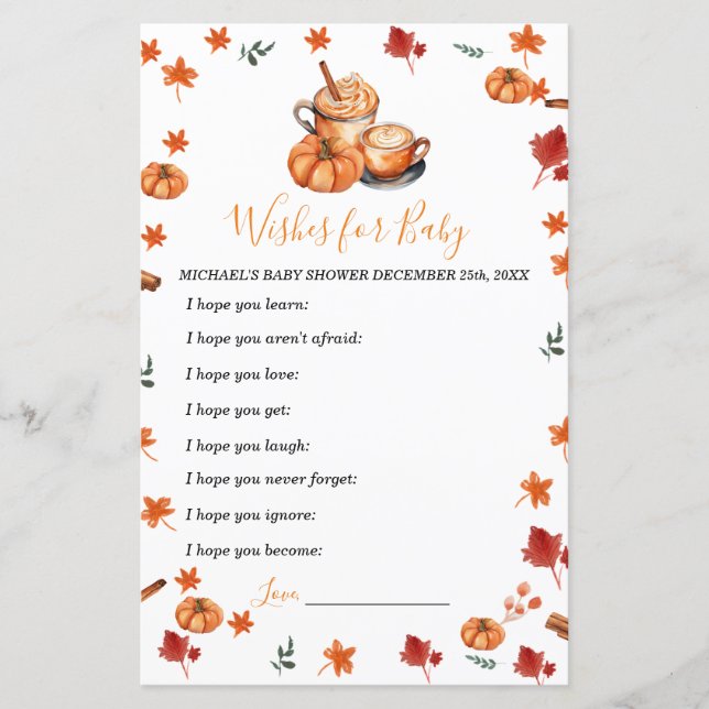 Baby Shower Brewing Pumpkin Gewürze Wünsche für Ba (Vorderseite)