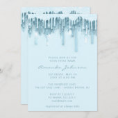 Baby Shower Bridal Sweet 16. Tropfen Spark Blue Einladung (Vorne/Hinten)