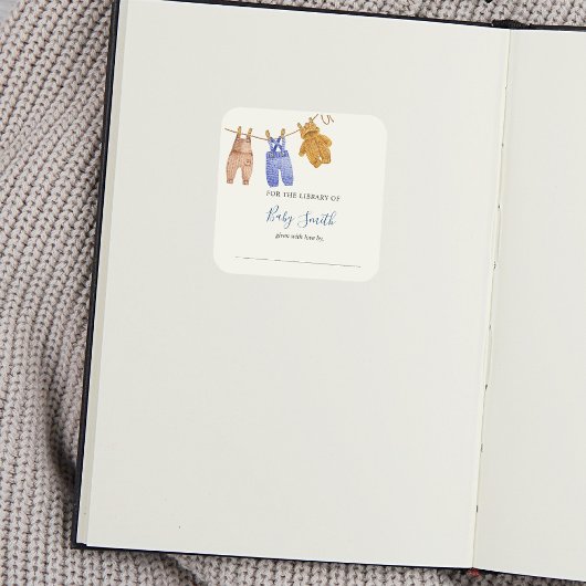 Baby Shower Buchzeichen Blue Boy Quadratischer Aufkleber