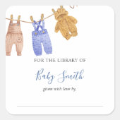 Baby Shower Buchzeichen Blue Boy Quadratischer Aufkleber (Vorderseite)