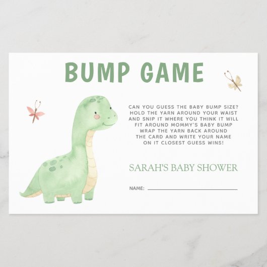 Baby Shower Bump Game Niedlich Green Dinosaurier Flyer (Vorne)