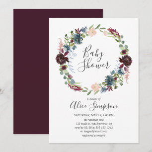 Baby Shower Burgundy und Blue Handgeschriebener Sc Einladung