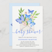 Baby Shower Butterfly Blue Floral Envelope Einladung (Vorne/Hinten)