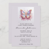 Baby Shower Butterfly Girl Rose Holographic Einladung (Vorne/Hinten)