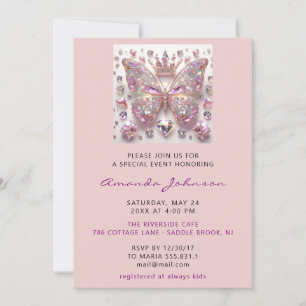 Baby Shower Butterfly Girl Sweet 16. Pink Royal Einladung
