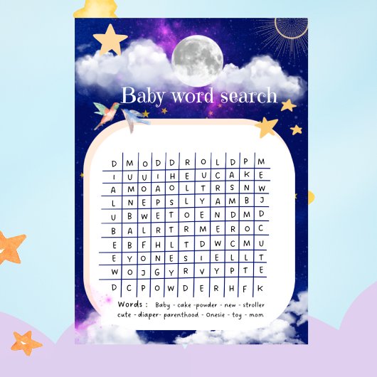 Baby Shower Celestial Dreams Word Search Game Einladung
