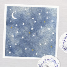 Baby Shower Celestial Star Watercolor Navy Blue