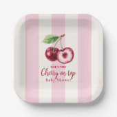 Baby Shower Cherry Theme Pink Watercolor Pappteller (Vorderseite)