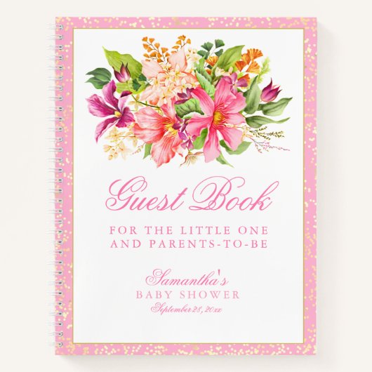 Baby Shower Chic Blume Bouquet Pink Gästebuch Notizblock (Vorderseite)