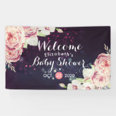 Baby Shower Chic Boho Floral Feathers Burgundy Red Banner (Horizontal)