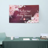 Baby Shower Chic Boho Floral Feathers Burgundy Red Banner (Messeveranstaltung)