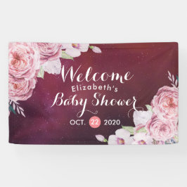 Baby Shower Chic Boho Floral Feathers Burgundy Red Banner