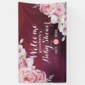 Baby Shower Chic Boho Floral Feathers Burgundy Red Banner (Vertikal)