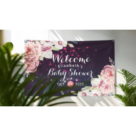 Baby Shower Chic Boho Floral Feathers Burgundy Red Banner
