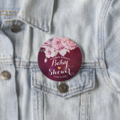 Baby Shower Chic Boho Floral Feathers Burgundy Red Button (Beispiel)