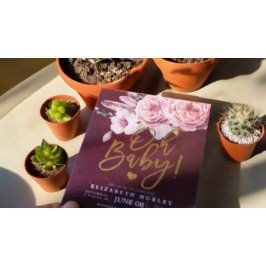 Baby Shower Chic Boho Floral Feathers Burgundy Red Einladung