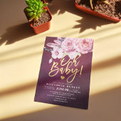 Baby Shower Chic Boho Floral Feathers Burgundy Red Einladung