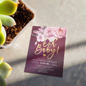 Baby Shower Chic Boho Floral Feathers Burgundy Red Einladung