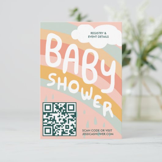 BABY SHOWER Clouds Rainbow Niedlicher Custom QR CO Begleitkarte (Stehend Vorderseite)