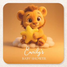 Baby Shower Coaster – Little Lion & Star Rechteckiger Pappuntersetzer
