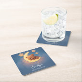 Baby Shower Coaster – Teddy Bear on the Moon Rechteckiger Pappuntersetzer (Vor Ort)
