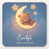Baby Shower Coaster – Teddy Bear on the Moon Rechteckiger Pappuntersetzer (Vorderseite)