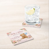 Baby Shower Coasters | Baby in Bloom Bear Rechteckiger Pappuntersetzer (Vor Ort)