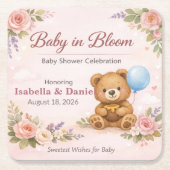 Baby Shower Coasters | Baby in Bloom Bear Rechteckiger Pappuntersetzer (Vorderseite)