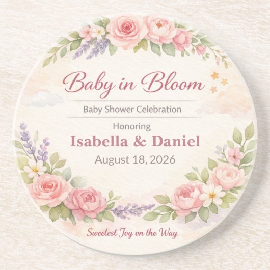 Baby Shower Coasters | Teddy Bear | Baby in Bloom Getränkeuntersetzer (Vorne)