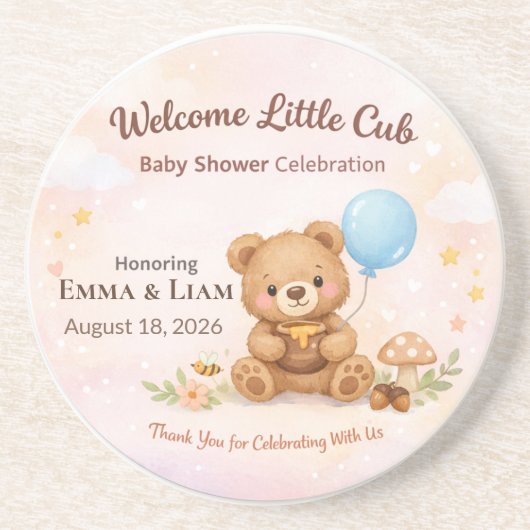 Baby Shower Coasters | Teddy Bear | Pastel Clouds Getränkeuntersetzer (Vorne)