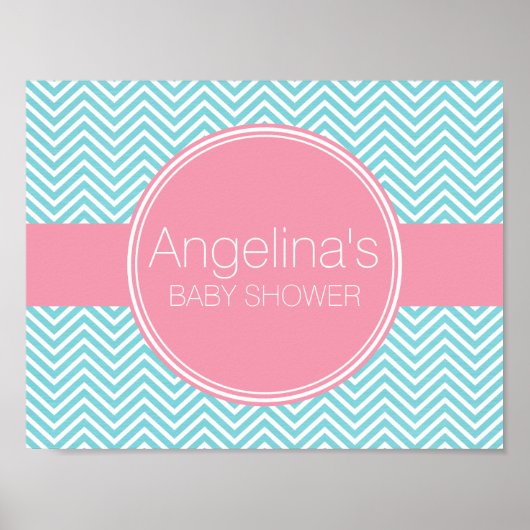 Baby Shower Collection - Pink & Aqua Blue Chevrons Poster (Vorne)