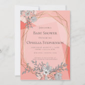 BABY SHOWER Coral Floral Geometric Goldrahmen Einladung (Vorderseite)