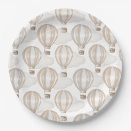 Baby Shower Cream Hot Air Balloons Gender Neutral Pappteller