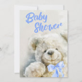 Baby Shower Cute Bear Blue Ribbon  Einladung (Vorderseite)