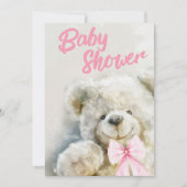 Baby Shower Cute Bear Pink Ribbon  Einladung (Vorderseite)