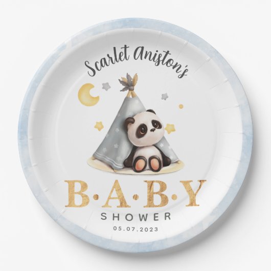 Baby Shower Cute Boho Panda in Tent Pappteller (Vorderseite)