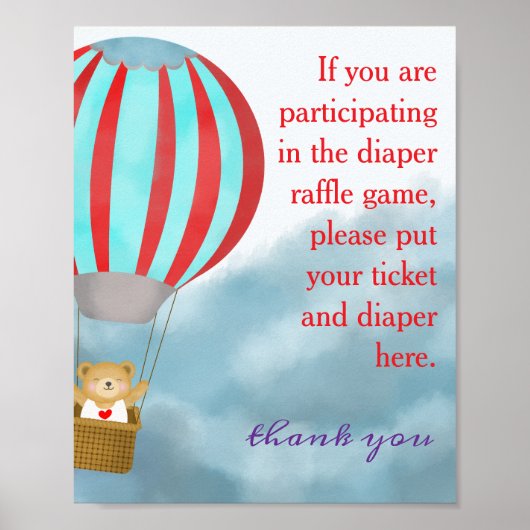 Baby Shower Cute Cub Diaper Raffle Sign Poster (Vorne)