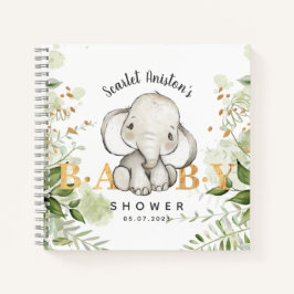 Baby Shower Cute Elephant Greenery Guest Book Notizblock