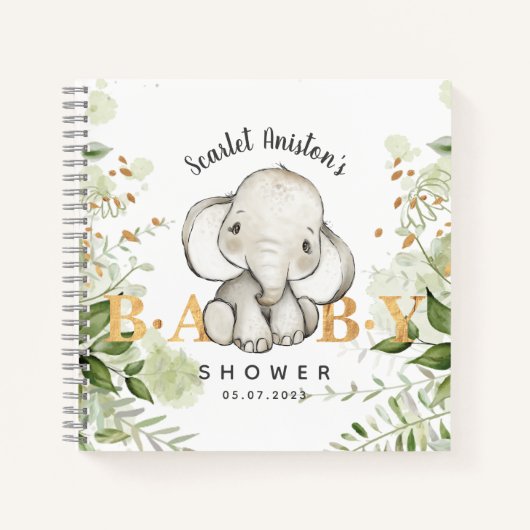 Baby Shower Cute Elephant Greenery Guest Book Notizblock (Vorderseite)